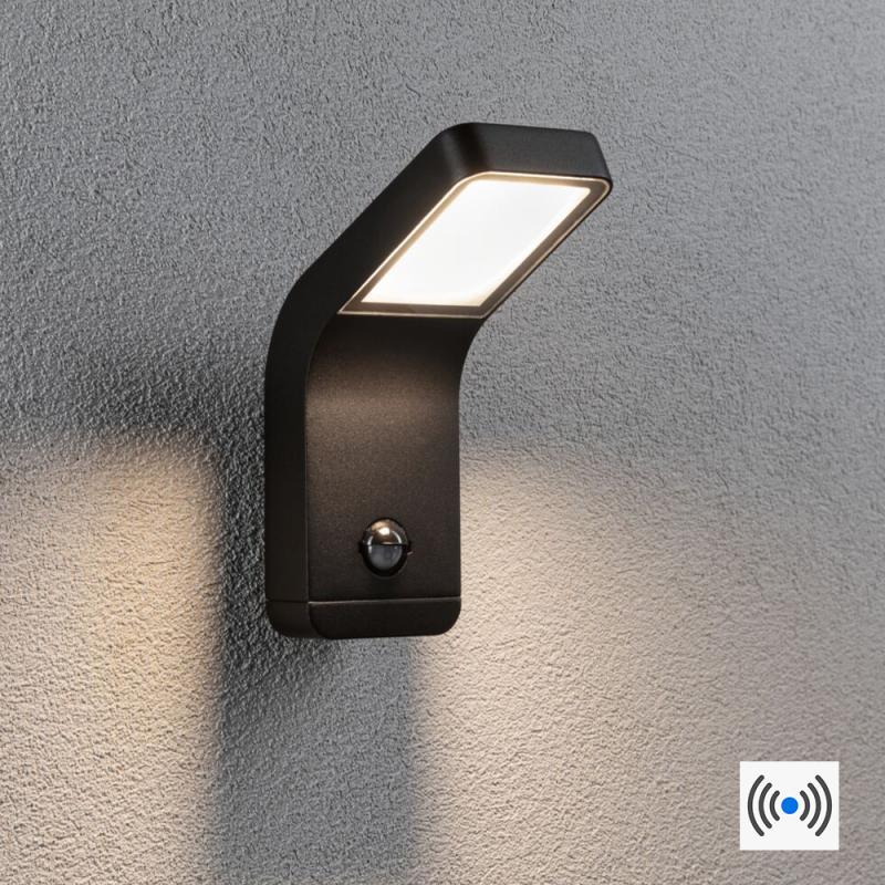 Paulmann 94745 LED Außenwandleuchte Kulma modern Bewegungsmelder seewasserresistent Spritzwasser geschützt 90x174mm warmweiß 7,5W Anthrazit Aluminium