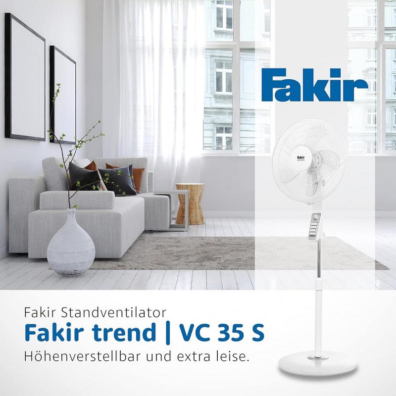 Fakir SDA 6958009 Standventilator VC 35 S in Weiß 3 Stufen, Timer, höhenverstellbar