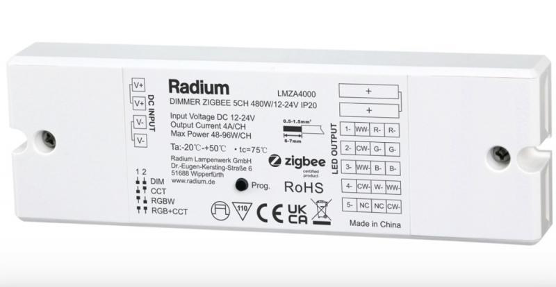 Radium Zigbee Dimmer 5-Kanal 480W, 12–24V, RGBW, IP20, Art.-Nr. LMZA4000