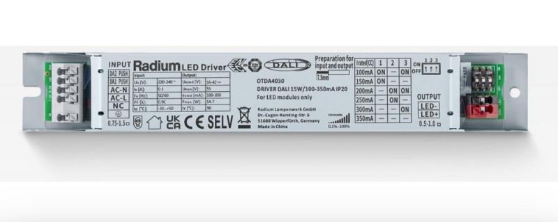Radium OTDA4030 DALI-Treiber DC 15W 100-350mA 16-42V DALI dimmbar IP20