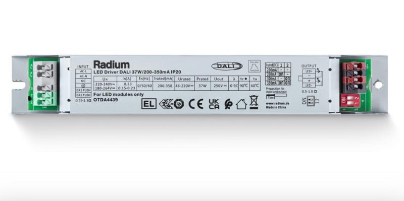 Radium DALI LED-Treiber DC 37W 200–350mA 46–185V DALI-2 Push-Dim IP20 – OTDA4439