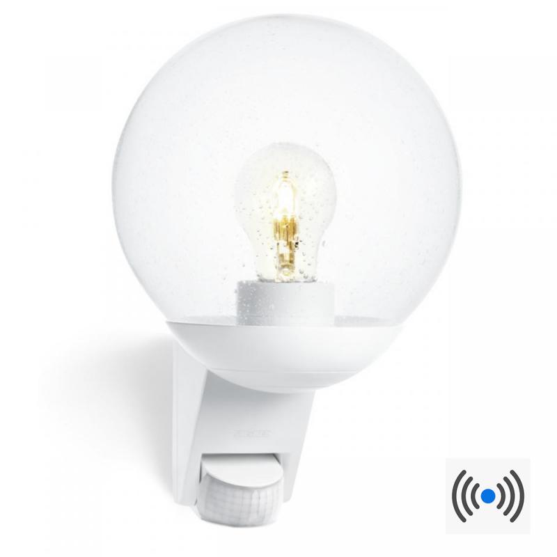 STEINEL L 585 S Außenwandleuchte mit Bewegungssensor in Weiß mit Kristallglaskugel