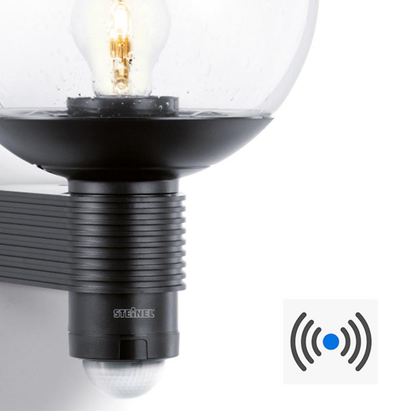 STEINEL Außenwandleuchte L 400 S mit Sensor in Schwarz mit Kristallglaskugel