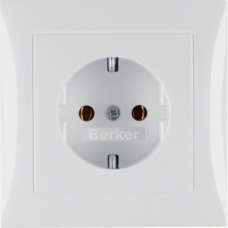 Berker 47428989 Steckdose SCHUKO mit Abdeckplatte S.1/B.3/B.7 polarweiß, glänzen