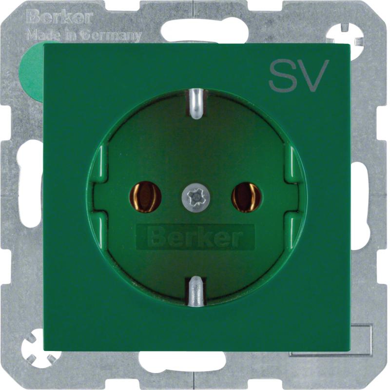 Berker 47438903 Steckd. SCHUKO m Druck S.1/B.x grün gl