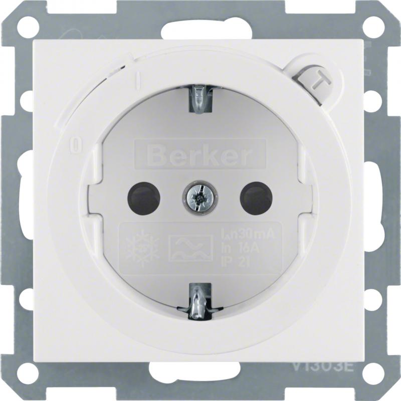 Berker 47088989 Steckdose SCHUKO mit FI-Schutzschalter S.1/B.3/B.7 polarweiß, gl