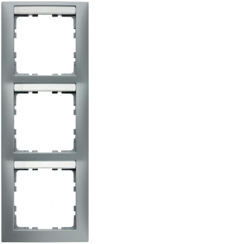 Berker 10139959 Rahmen 3-fach senkrecht, mit Beschriftungsfeld, Serie S.1, alumi