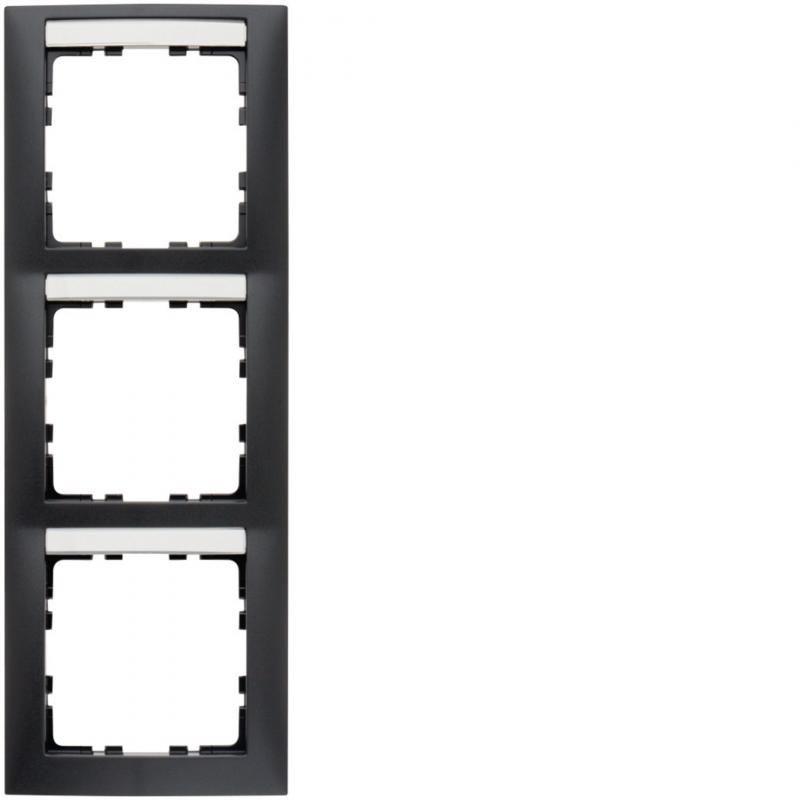 Berker 10139969 Rahmen 3-fach senkrecht, mit Beschriftungsfeld, Serie S.1, anthr