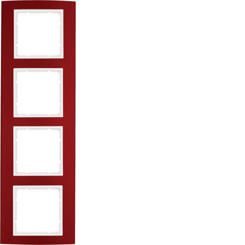 Berker 10143022 Rahmen 4fach B.3 Alu, rot/polarweiß
