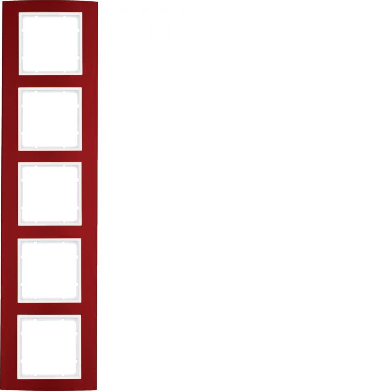 Berker 10153022 Rahmen 5fach B.3 Alu, rot/polarweiß