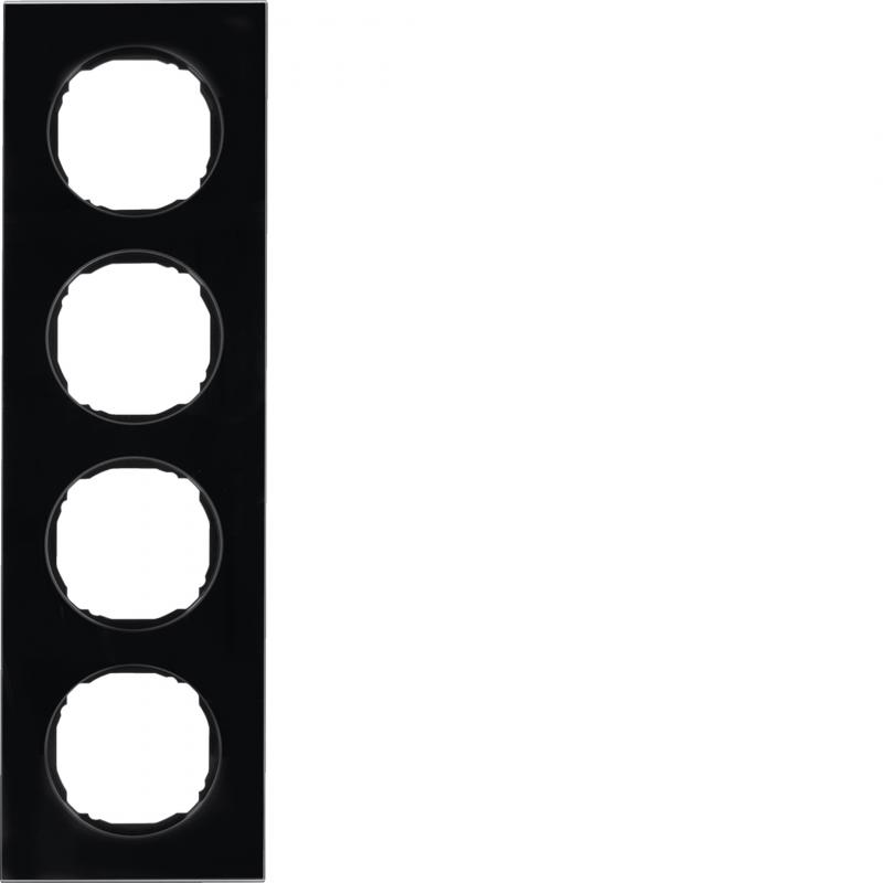 Berker 10142616 Rahmen 4fach, flach, R.8, Glas schwarz