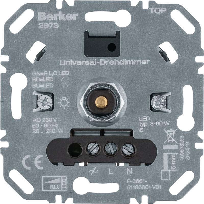 Berker 2973 Universal-Drehdimmer (R, L, C, LED) mit Softrastung für Lichtsteueru