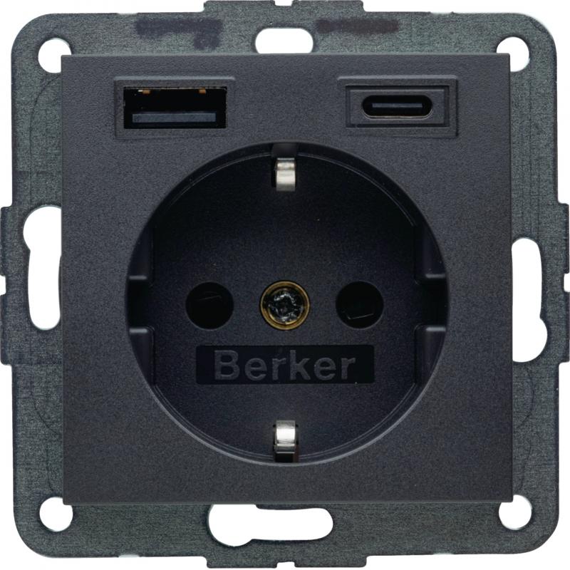 Berker 48141606 Steckdose SCHUKO/USB AC 20W PD B3 ant mt