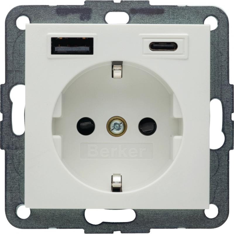 Berker 48141909 Steckdose SCHUKO/USB AC 20W PD S1 pw mt
