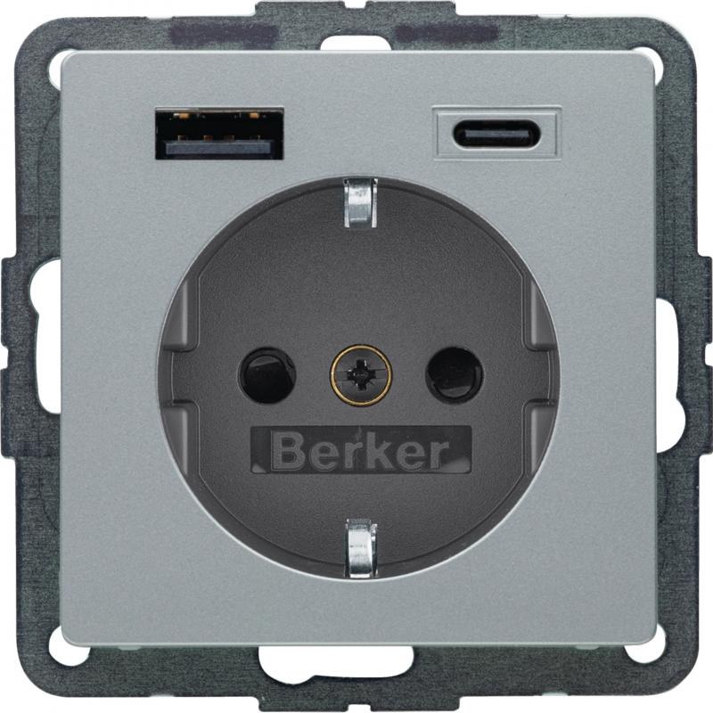 Berker 48146084 Steckd. SCHUKO/USB AC 20W PD Qx alu samt