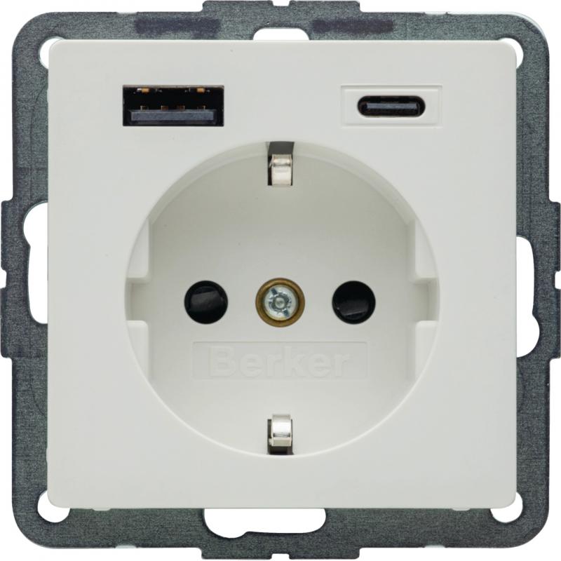 Berker 48146089 Steckd. SCHUKO/USB AC 20W PD Qx pw samt