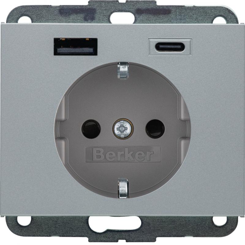 Berker 48147003 Steckdose SCHUKO/USB AC 20W PD Kx alu mt