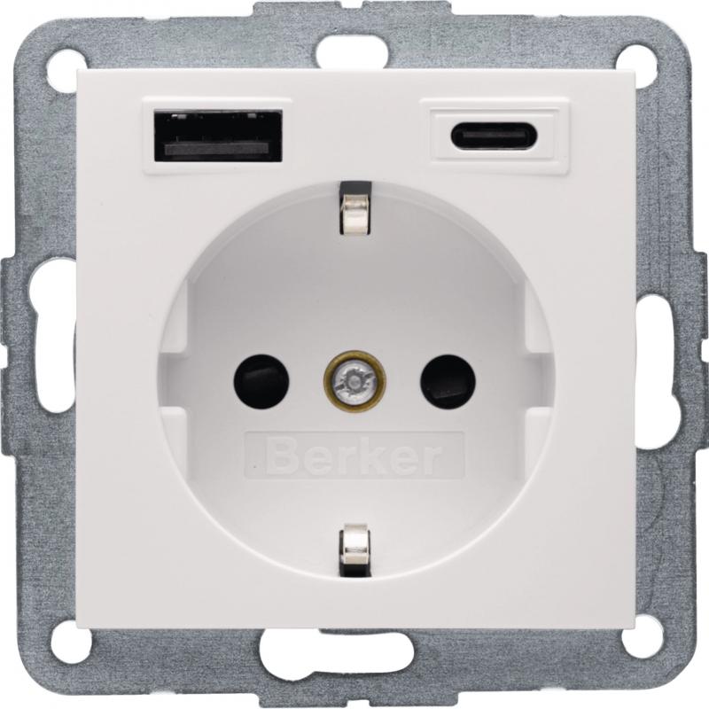 Berker 48148982 Steckdose SCHUKO/USB AC 20W PD S1 w gl