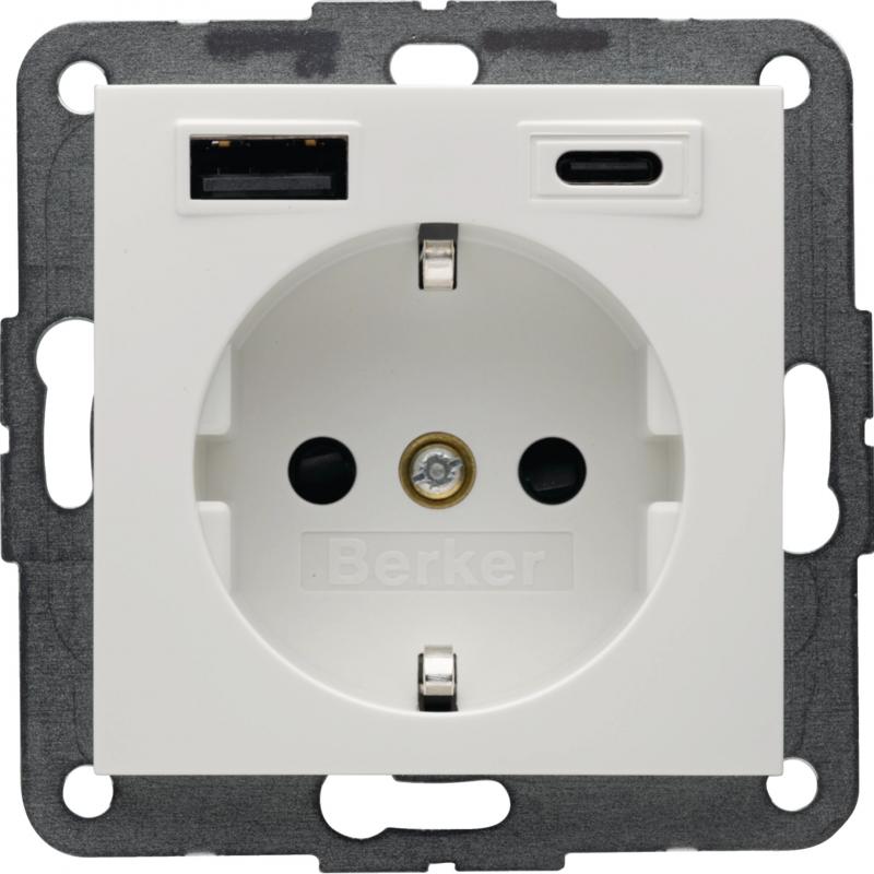 Berker 48148989 Steckdose SCHUKO/USB AC 20W PD S1 pw gl