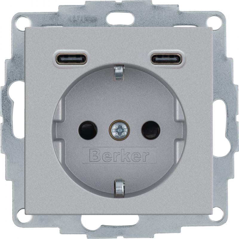 Berker 48151404 Steckdose SCHUKO/USB CC 20W PD B3 alu mt
