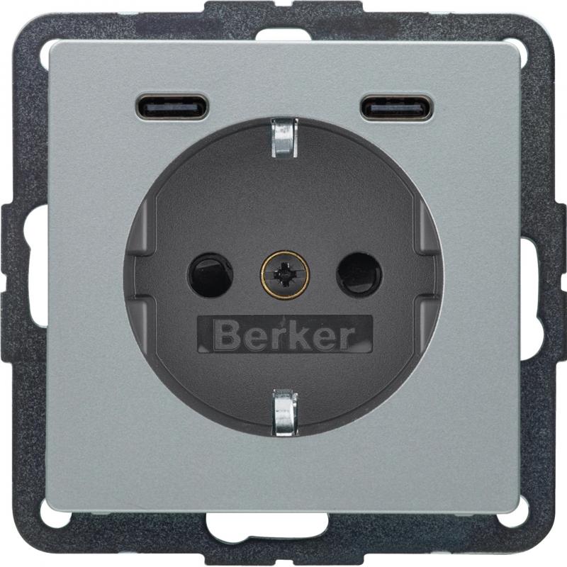 Berker 48156084 Steckd. SCHUKO/USB CC 20W PD Qx alu samt