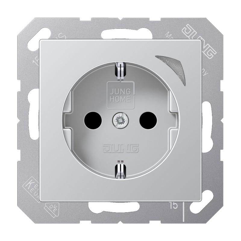 JUNG HOME SCHUKO Steckdose Energy 16 A mit Berührungsschutz und Energiemessung, Serie A, aluminium, Bluetooth Mesh