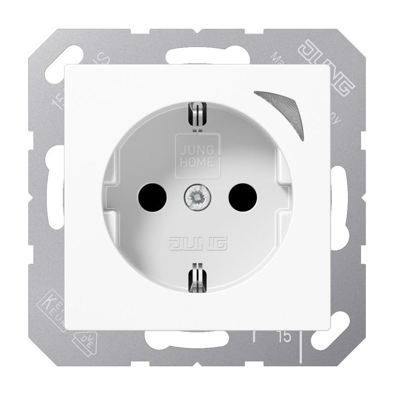 JUNG HOME SCHUKO Steckdose Energy 16 A mit Berührungsschutz und Energiemessung, Serie A, alpinweiß, Bluetooth Mesh