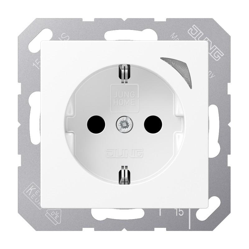 JUNG HOME SCHUKO Steckdose Energy 16 A mit Berührungsschutz und Energiemessung, Serie A, schneeweiß matt, Bluetooth Mesh