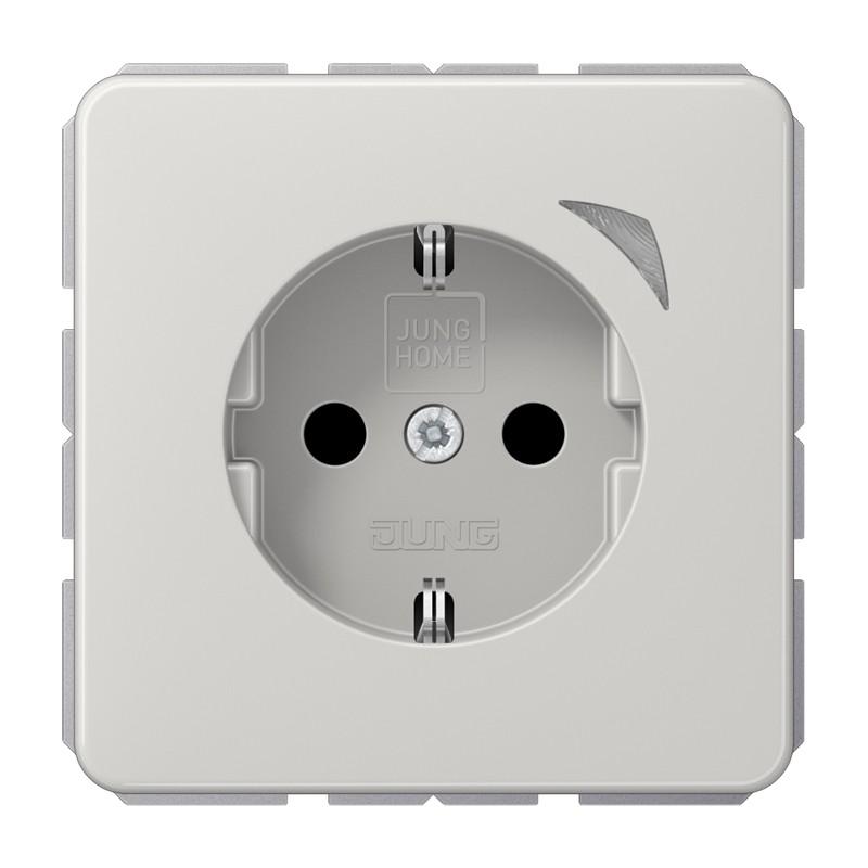 JUNG HOME Smart SCHUKO Steckdose Energy 16 A 250 V, Leistungs- und Energiemessung, Bluetooth Mesh, Serie CD, lichtgrau, BT CD 1521 SE LG