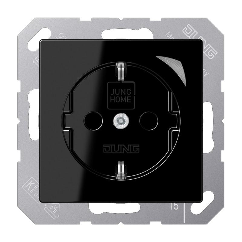 JUNG HOME Smart SCHUKO Steckdose 16 A 250 V, Bluetooth Mesh, Funktionsanzeige, Safety Plus, Serie A, schwarz, BT A 1521 S SW