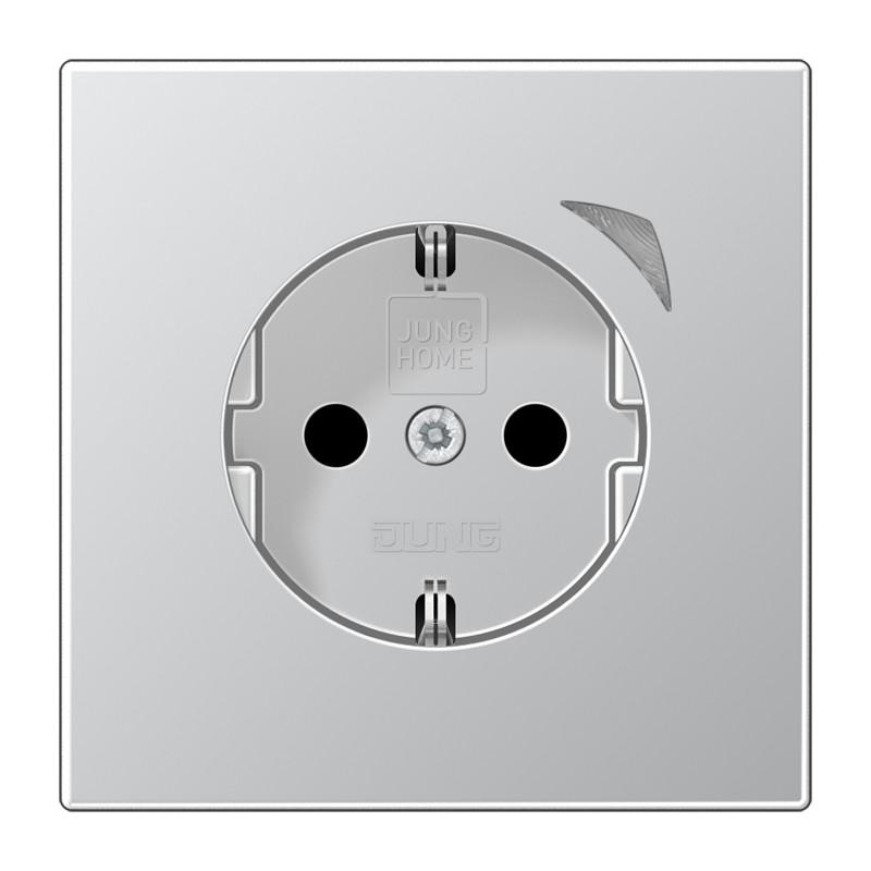 JUNG HOME SCHUKO Steckdose 16 A 250 V, mit Funktionsanzeige, Safety Plus, Serie LS, Aluminium