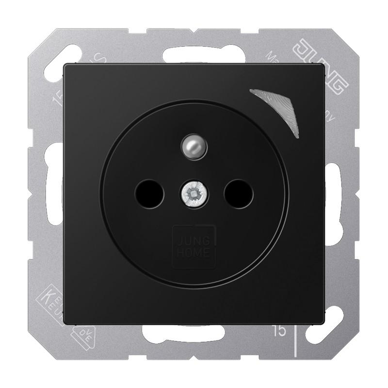 JUNG HOME Smart Steckdose Energy 16 A 250 V, Bluetooth Mesh, Leistungs- und Energiemessung, Funktionsanzeige, Safety Plus, Serie A, graphitschwarz matt, BT A 1521 F SE SWM - Französisch/Belgisch