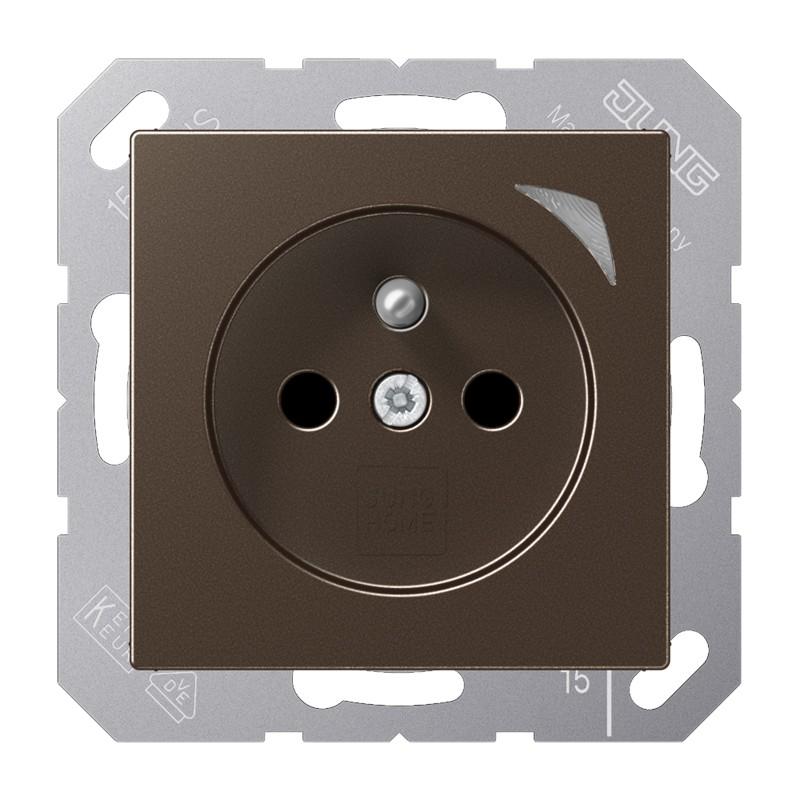 JUNG HOME Smart Steckdose 16 A 250 V, Bluetooth Mesh, Funktionsanzeige, Safety Plus, Serie A, mokka, BT A 1521 F S MO - Französisch/Belgisch