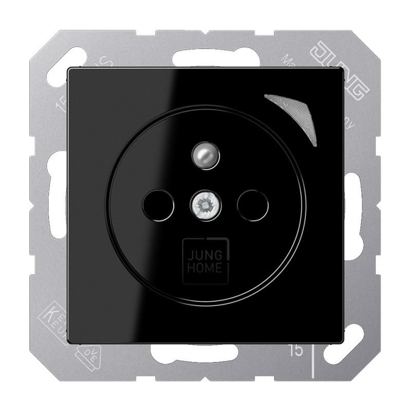 JUNG HOME Smart Steckdose 16 A 250 V, Bluetooth Mesh, Funktionsanzeige, Safety Plus, Serie A, schwarz, BT A 1521 F S SW - Französisch/Belgisch