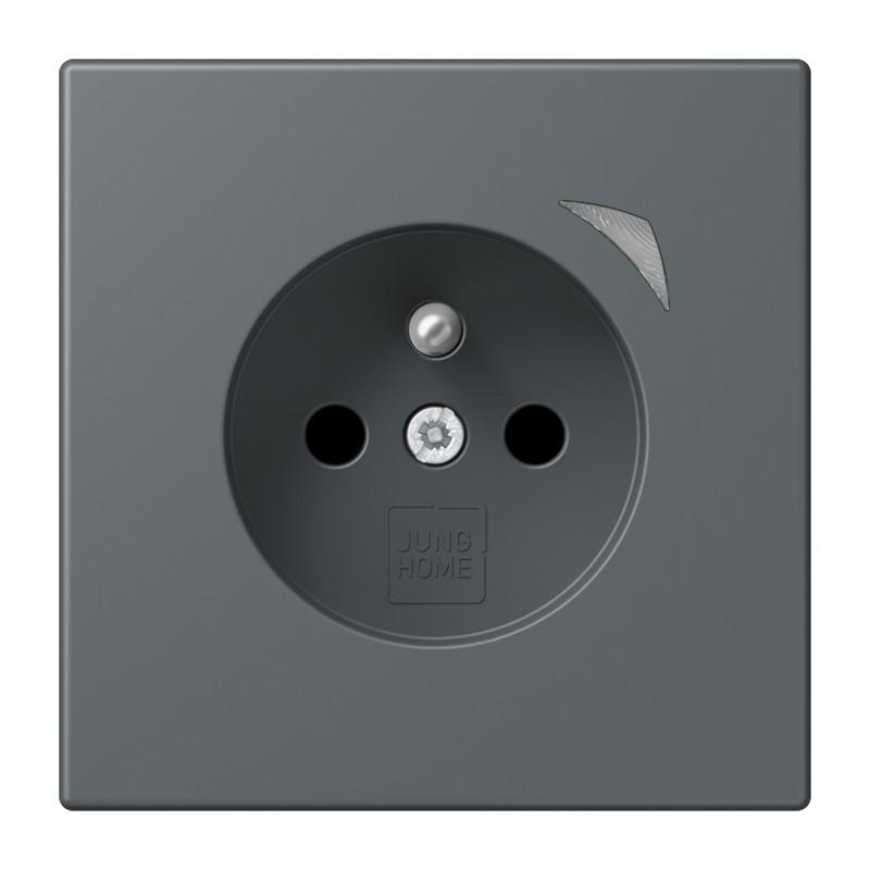 JUNG HOME Smart Steckdose Energy 16 A 250 V, Bluetooth Mesh, Leistungs- und Energiemessung, Funktionsanzeige, Safety Plus, Serie LS, gris foncé 31, BT LC 1521 F SE 202  - Französisch/Belgisch