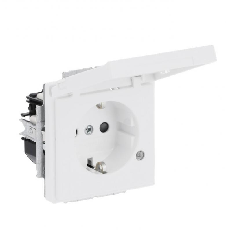 BUSCH-JAEGER 20 EUKNBL-84 SCHUKO Steckdosen-Einsatz Safety+ mit LED Kontrolllicht /grün mit Klappdeckel mit Beschriftungsfeld studioweiß - Plattform 63