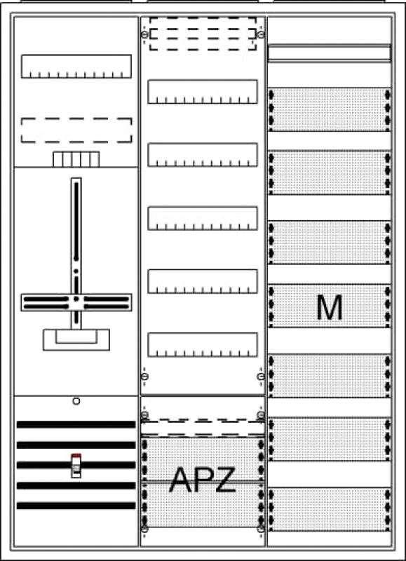 ABB STRIEBEL & JOHN DA37BD Komplettschrank, Aufputz, Dreipunkt, A37 1Z1V7M1A2 Schutzklasse II, Schutzart IP31