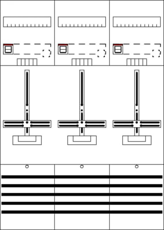 ABB STRIEBEL & JOHN DF37T3 Zählerfeld kpl. 7RE 3Z, vorverdrahtet mit Zählerkreuz, Netzsystem TN-S 5-polig