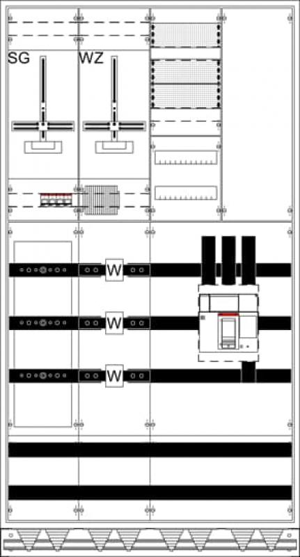 ABB STRIEBEL & JOHN WX42KK11S 12RE 4FB, Komplettschrank nach FNN, In 585A mit Dreipunkt-Befestigung