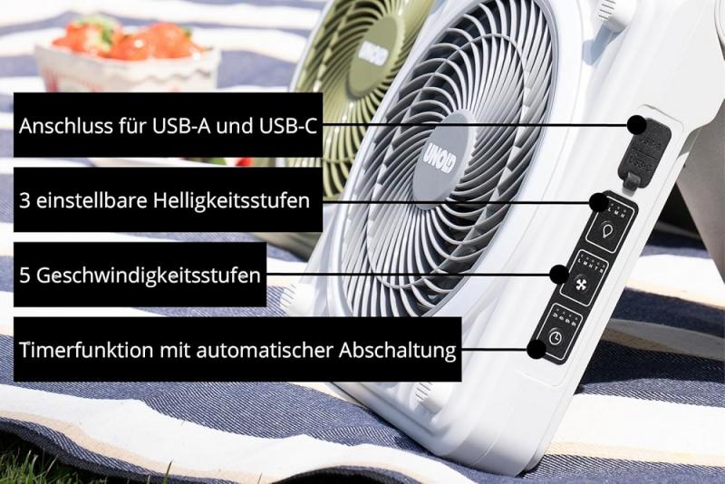 UNOLD 86517 Akku-Solar Standventilator Camping grau