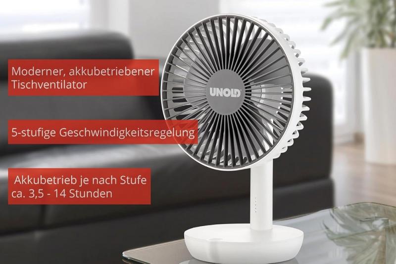 UNOLD 86710 Breezy 2-in-1 Akku-Tischventilator weiß/grau