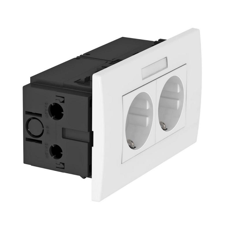 OBO Bettermann 6119427 SDE-RW D0RW2B Steckdoseneinheit AR45 2fach 0° mit Beschriftungsfeld reinweiß 16A 250V