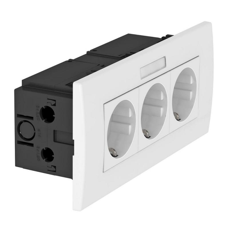 OBO Bettermann 6119433 SDE-RW D0RW3B Steckdoseneinheit AR45 3fach 0° mit Beschriftungsfeld reinweiß 16A 250V