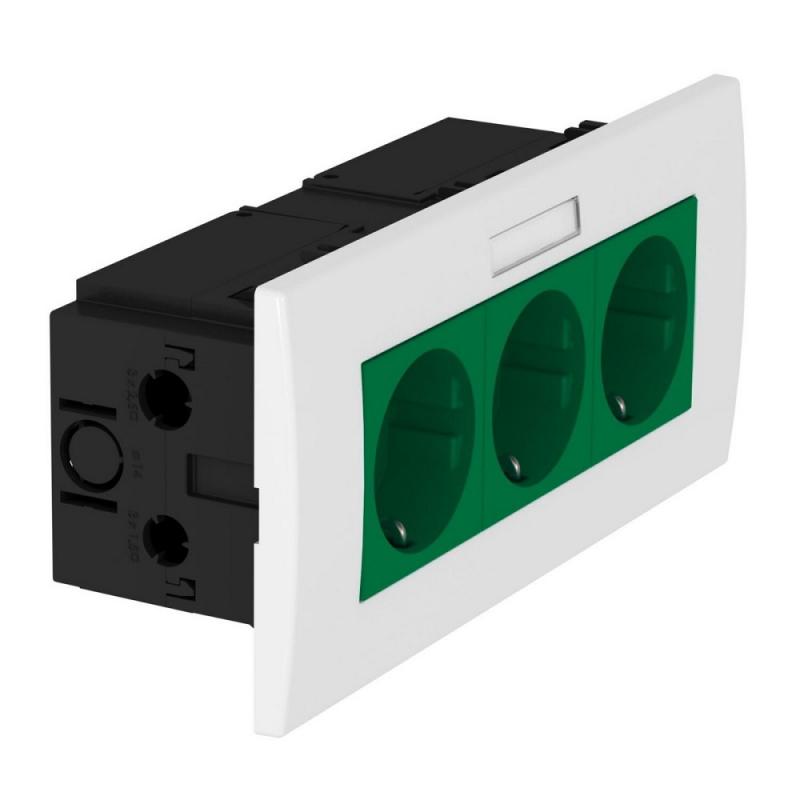 OBO Bettermann 6119434 SDE-RW D0GN3B Steckdoseneinheit AR45 3fach 0° mit Beschriftungsfeld minzgrün 16A 250V