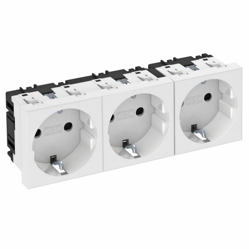 OBO Bettermann 6120042 STD-D0 RW3 Steckdose 0° 3fach Schutzkontakt reinweiß RAL 9010 16A 250V