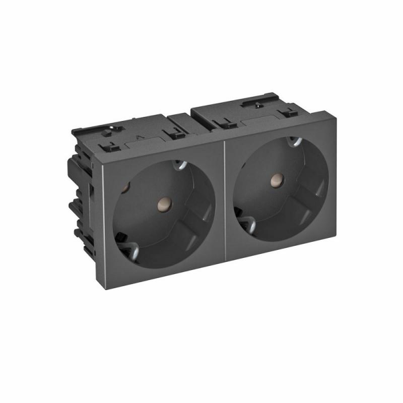 OBO Bettermann 6120491 STD-D3SC SWGR2 Steckdose Connect 45 2fach 33° Schutzkontakt schwarzgrau RAL 7021 16A 250V