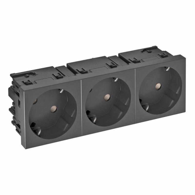 OBO Bettermann 6120511 STD-D3SC SWGR3 Steckdose Connect 45 3fach 33° Schutzkontakt schwarzgrau RAL 7021 16A 250V