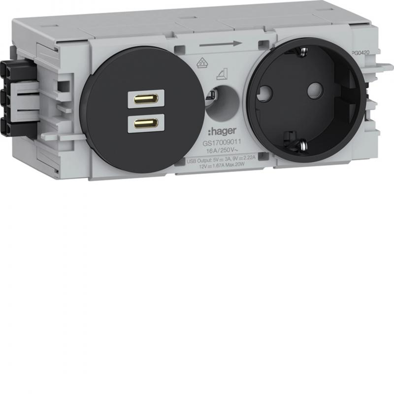 Hager Steckdose 1f+USB C/C PD Wago C-Profil gs