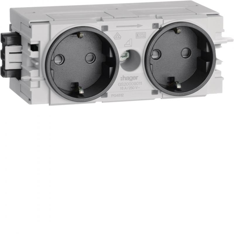Hager SCHUKO Doppelsteckdose mit Wago Steck-/Klemmtechnik C-Profil in graphitsch