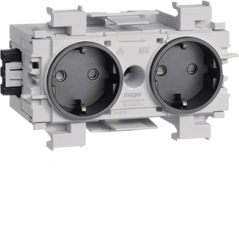 Hager SCHUKO Doppelsteckdose mit Wago Steck-/Klemmtechnik Frontrastend graphitsc